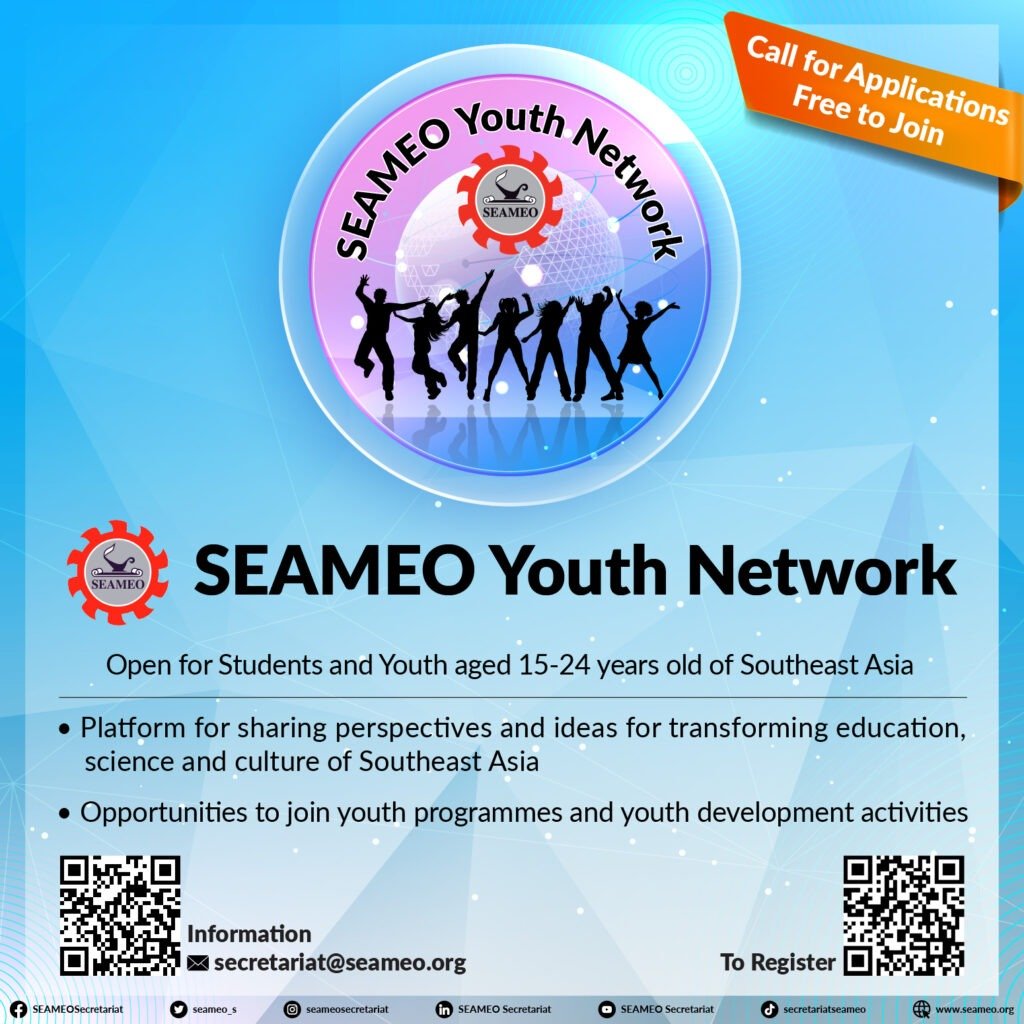 If you are a citizen of SEAMEO Member Countries aged 15-24 years old, come join with SEAMEO Youth Network