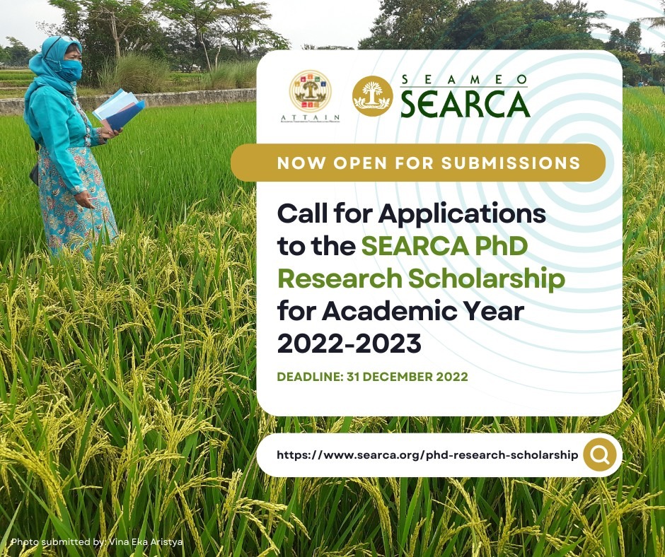 News and Events 339 Apply Now! SEARCA PhD Research Scholarship Open for Southeast Asian Students (Dec. 1-31 Deadline)