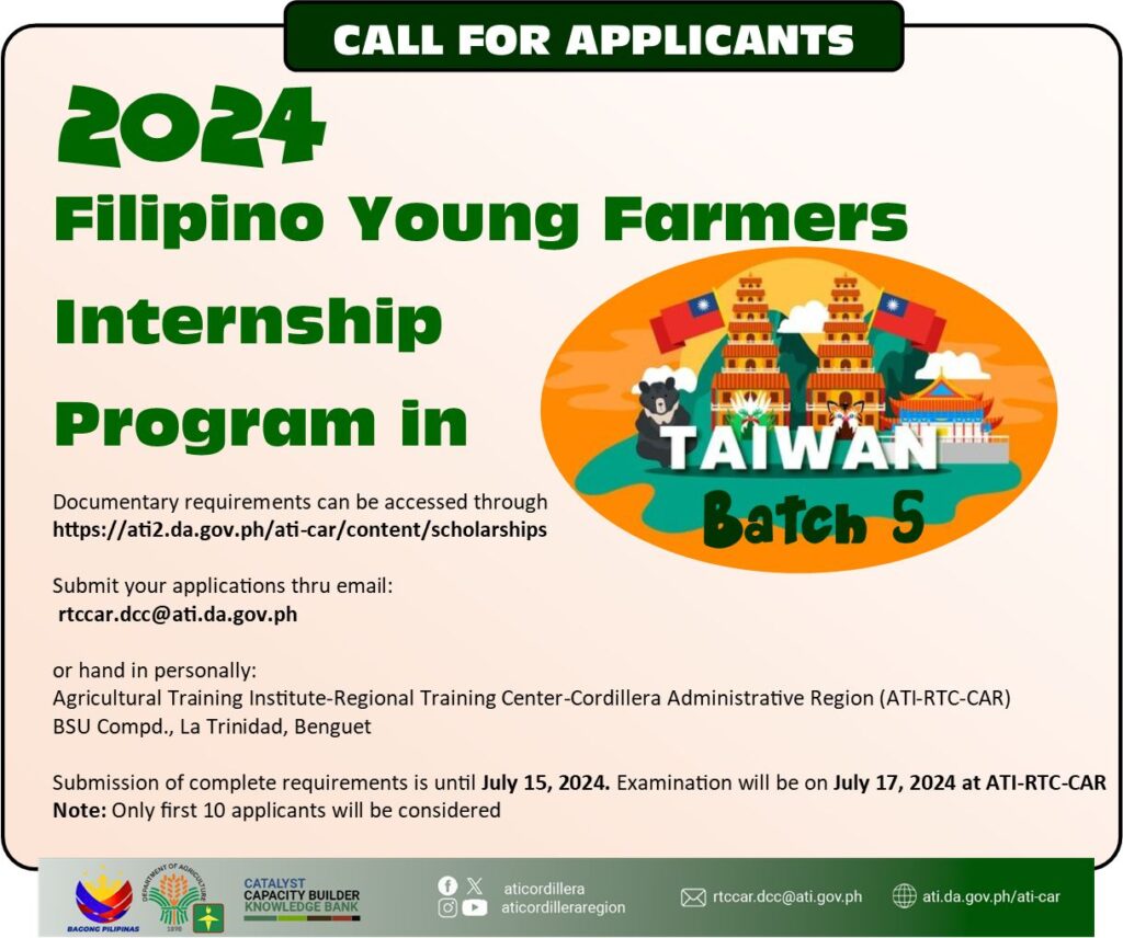 Young Cordilleran to The Filipino Young Farmers Internship Program in Taiwan (FYFIPT)