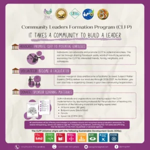 Sustainable Development Goals 164 Community Leaders Formation Program (CLFP): IT TAKES A COMMUNITY TO BUILD A LEADER