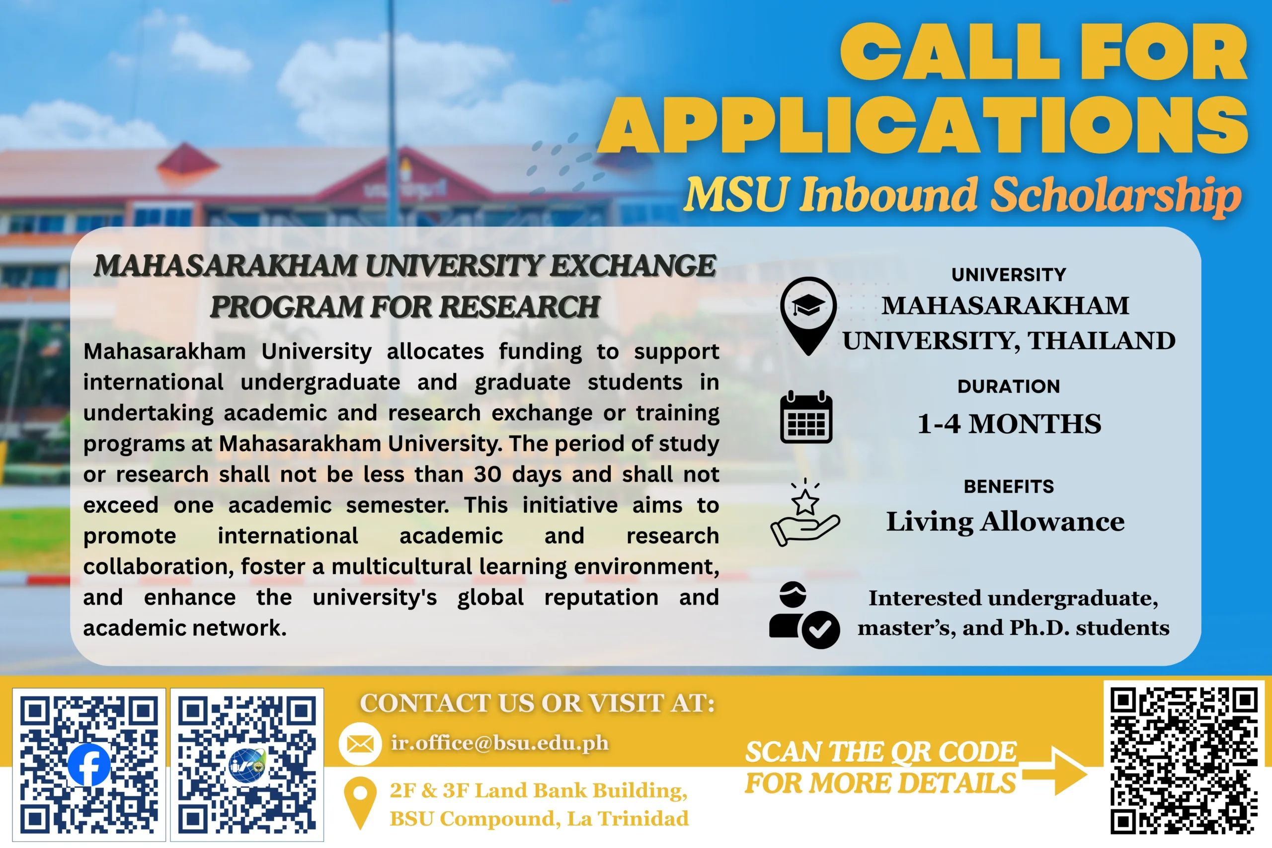 Call for Applications – Mahasarakham University, Thailand