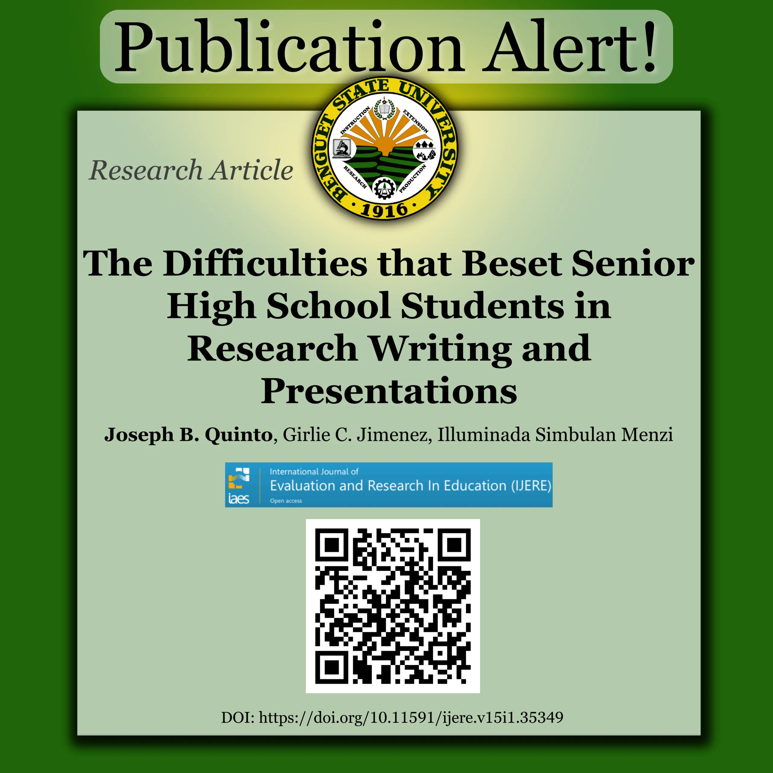 NEW PUBLICATION ALERT!: RESEARCH ARTICLE