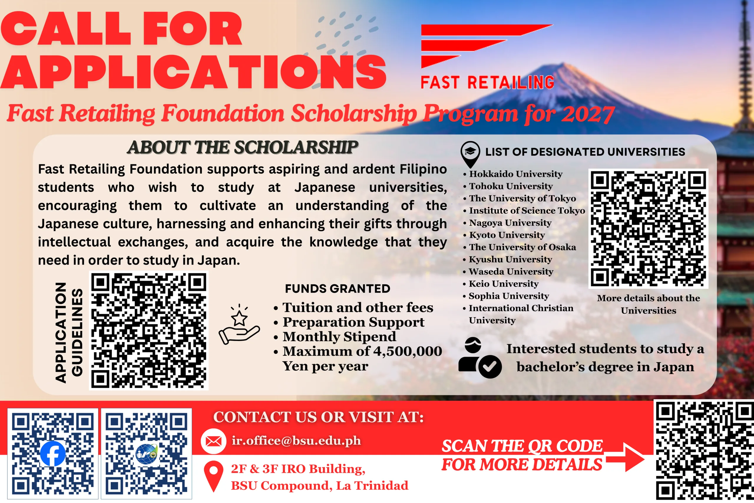CALL FOR APPLICATIONS – Fast Retailing Foundation Scholarship Program 2027