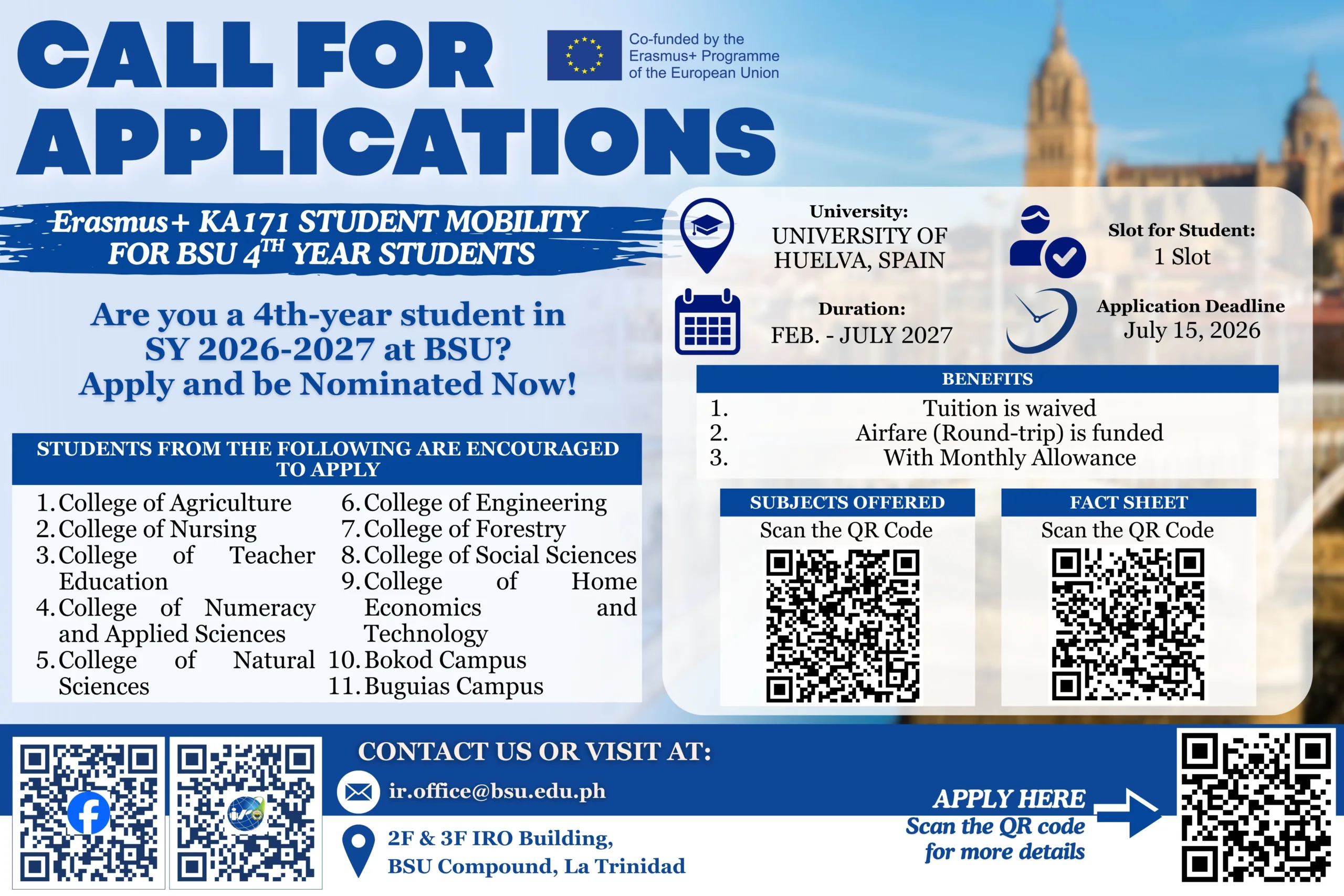 📢 CALL FOR APPLICATIONS – ERASMUS+ STUDENT MOBILITY PROGRAM